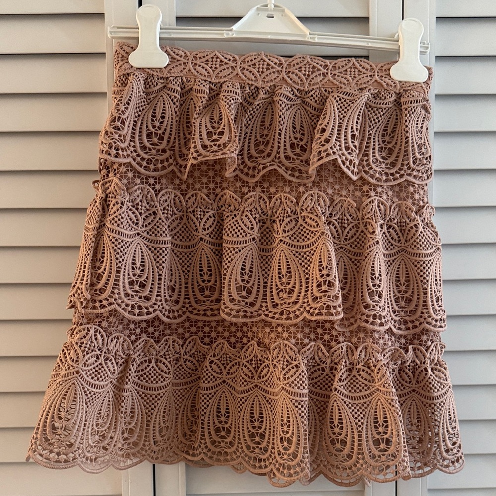 Self-Portrait Lace Mini Skirt - Brown